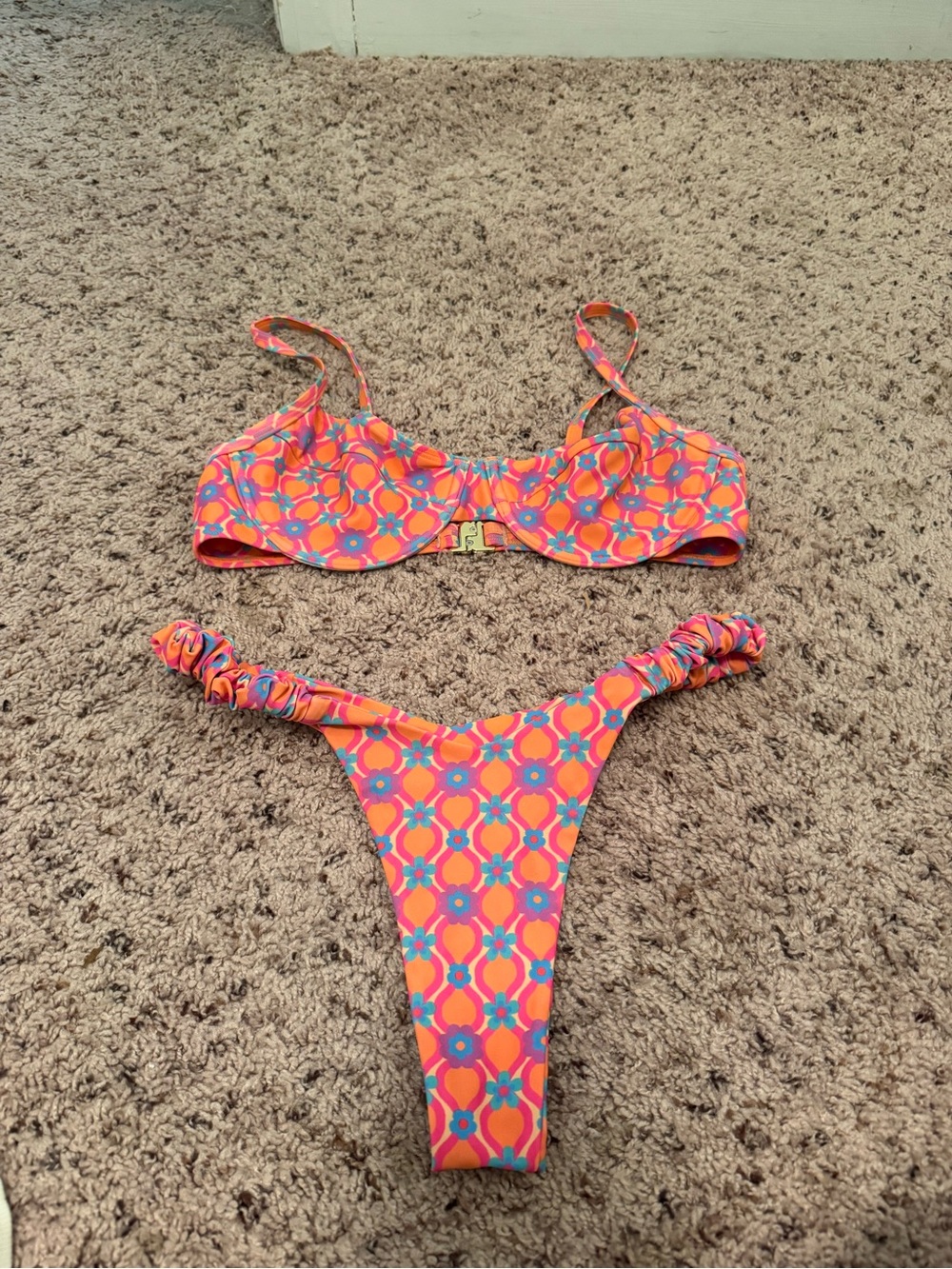 Kulani Kinis Orange Pink Blue Floral Print Bikini